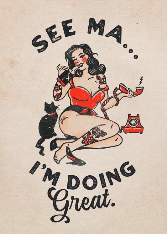 See Ma Poster Funny Vintage Pinup Girl &amp; Cat | Canvas