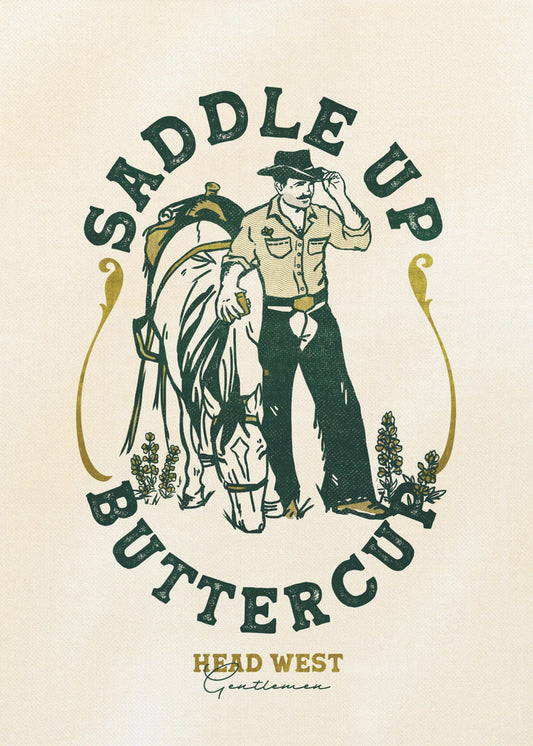 Impression d'art Cowboy et cheval en selle Buttercup | Tableaux sur Toile