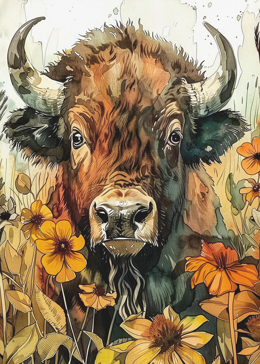 Buffalo watercolor animal art 1 | Poster
