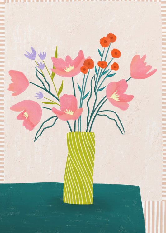 Färgglada blommor i ränder | Poster