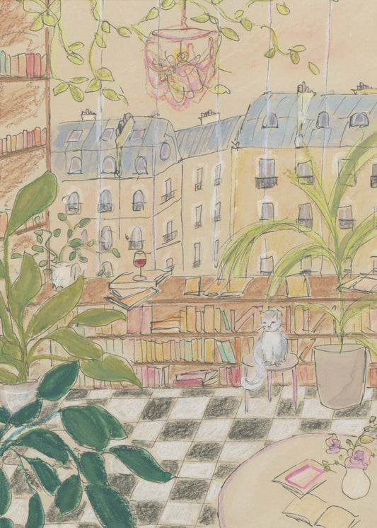 Antique Parisian Book Store Cat | Poster