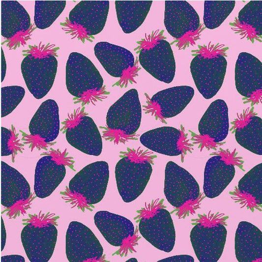 Fragole Frutta Blu Navy Rosa Su Rosa | Poster - Stampe d’Arte